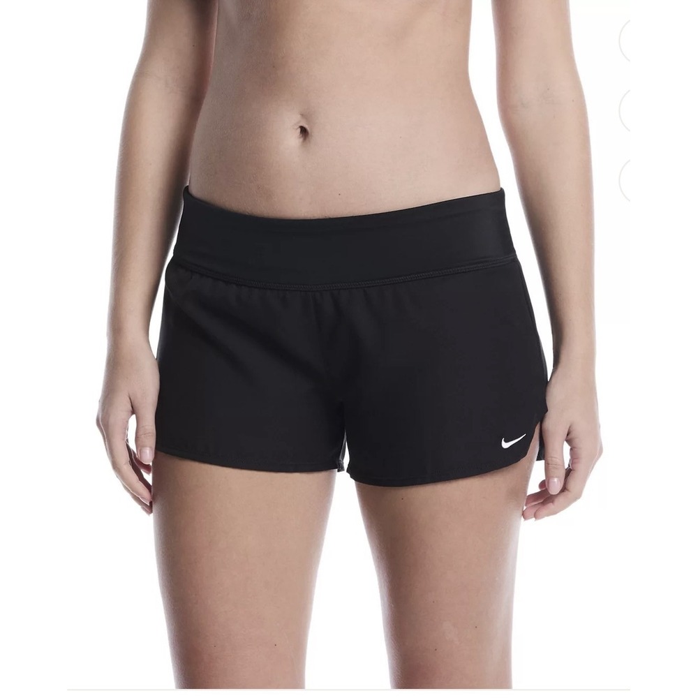 Nike Dri-Fit Running Shorts Womens Large Black Brief Liner Swoosh Logo Stretch